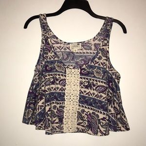 NWOT Flowy crop top with crochet detail